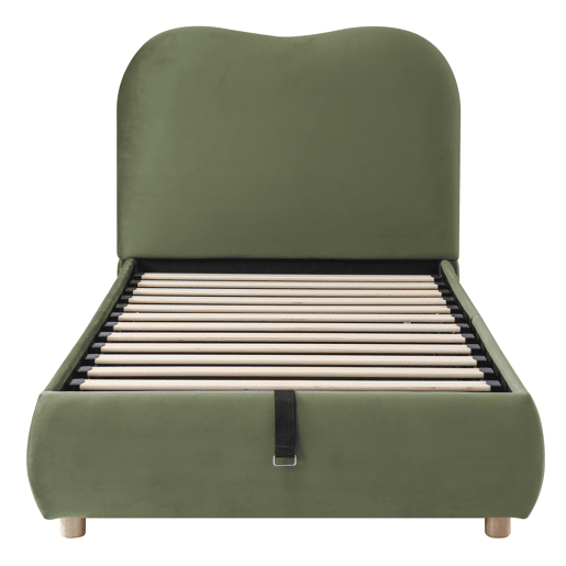 Cama com armazenamento,cama de criança,cama de solteiro de veludo 90x200 cm,verde