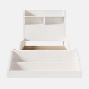 Cama individual 90x200 cm - Juvenil com prateleiras, luz noturna, estante removível, estrado incluído - Branco