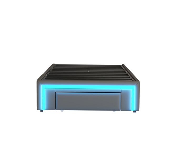 Estructura de cama 90x200 - con cajones, sin cabecera, con luces led, base de metal - gris