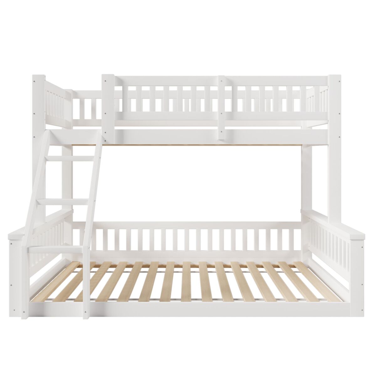 Cama litera 90x200cm+140x200cm - escalera, barandillas, estilo sencillo - blanco