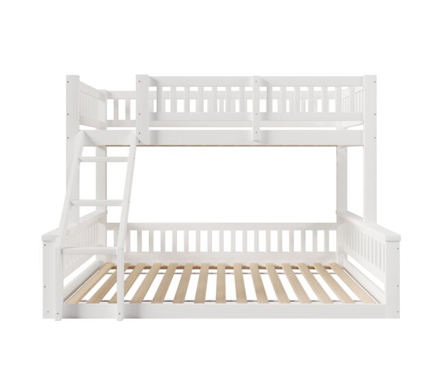 Cama litera 90x200cm+140x200cm - escalera, barandillas, estilo sencillo - blanco