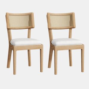 Cadeiras de sala de jantar 2 unidades - Madeira maciça com encosto em rattan, confortáveis e modernas - Wood