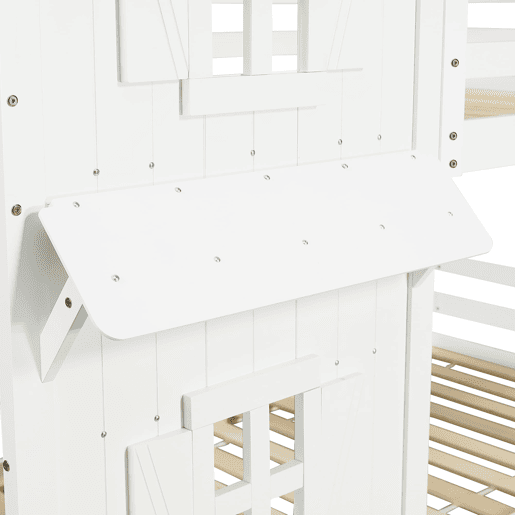 Beliche 90x200 cm - Janelas decorativas, grades laterais, escada com 3 degraus - Branco Beliche 90x200 cm - Janelas decorativas, grades laterais, escada com 3 degraus - Branco
