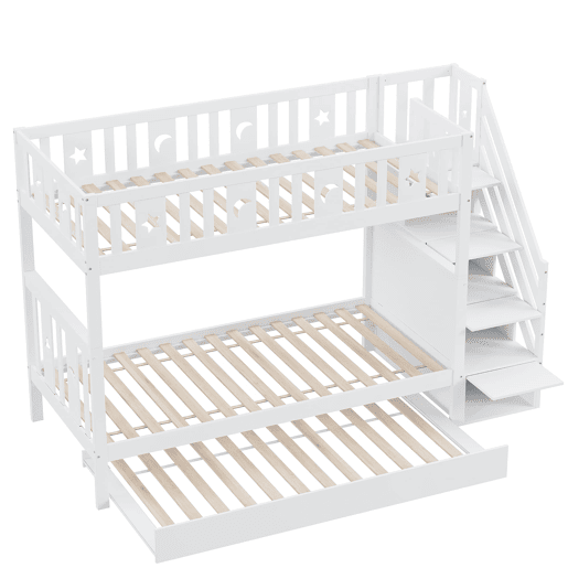 Cama beliche infantil 90x200 cm - Cama extraível, escada de segurança, branca Cama beliche infantil 90x200 cm - Cama extraível, escada de segurança, branca