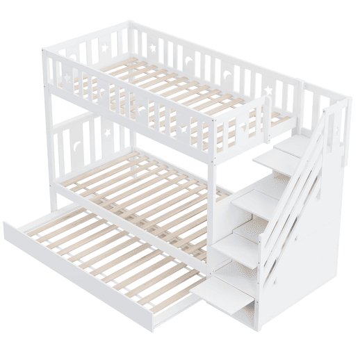 Cama beliche infantil 90x200 cm - Cama extraível, escada de segurança, branca Cama beliche infantil 90x200 cm - Cama extraível, escada de segurança, branca