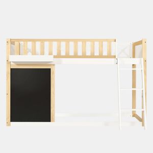 Cama loft 90x200cm - Com quadro para pintar, caixa de arrumação, grade de segurança, branco + natural