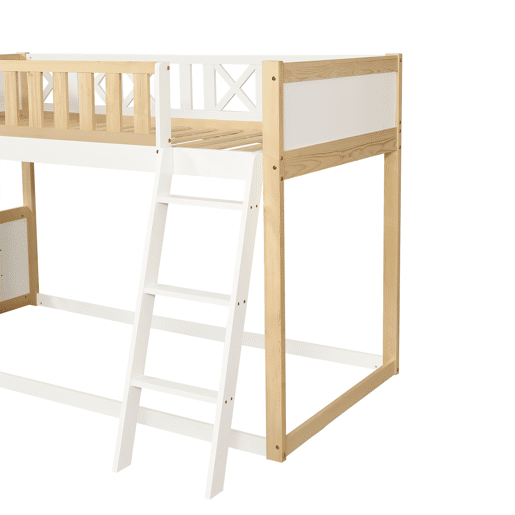 Cama loft 90x200cm - Com quadro para pintar, caixa de arrumação, grade de segurança, branco + natural