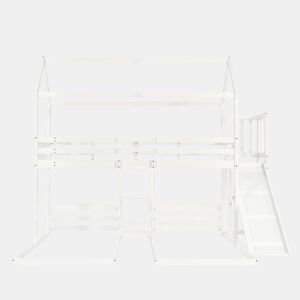 Cama beliche 90x200 cm - Estrutura estável, com rampa, design de teto único, 3 camas, arrumação - Branco