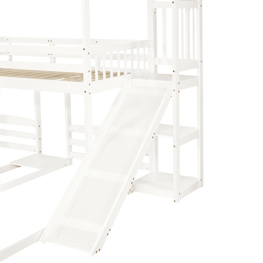 Cama beliche 90x200 cm - Estrutura estável, com rampa, design de teto único, 3 camas, arrumação - Branco