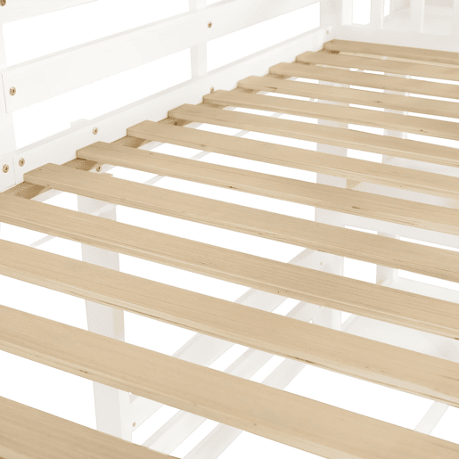 Cama beliche 90x200 cm - Estrutura estável, com rampa, design de teto único, 3 camas, arrumação - Branco