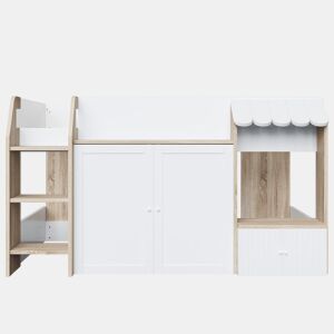 Cama infantil 90x200 - Com espaço de arrumação, escada de trepar, cama alta em madeira maciça - Cor madeira e branco