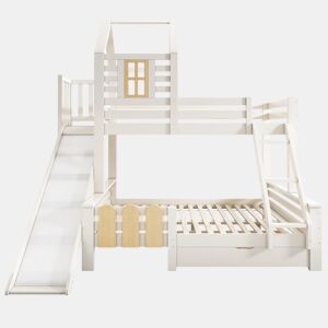 Beliche 90x200 e 140x200 cm - Casa com gaveta, escorregador e escada - Design de cabana