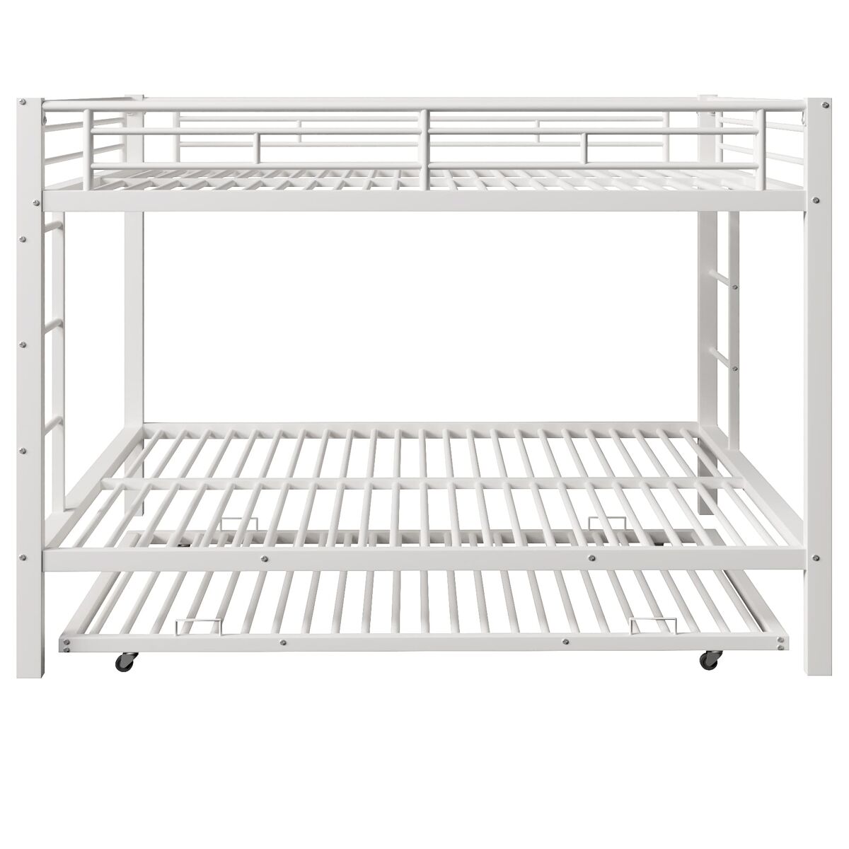Cama litera 140x200 cm - estructura de hierro, cama con cama extraíble, barandilla alta, blanco