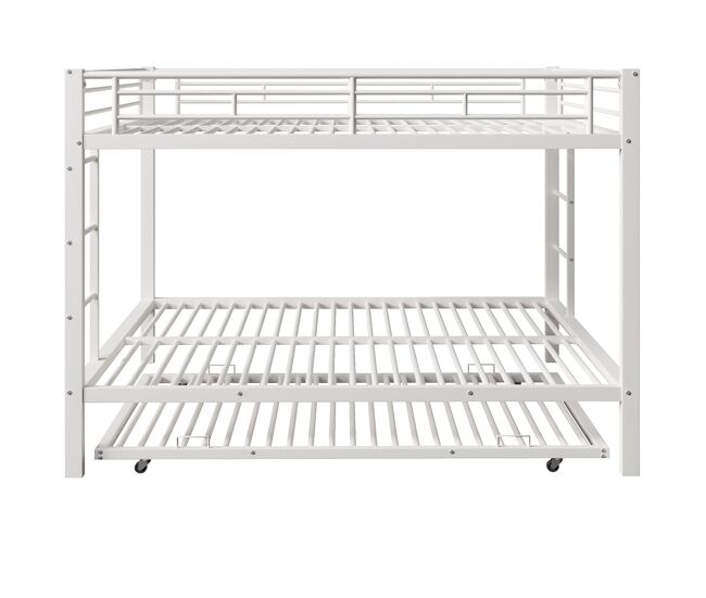 Cama litera 140x200 cm - estructura de hierro, cama con cama extraíble, barandilla alta, blanco