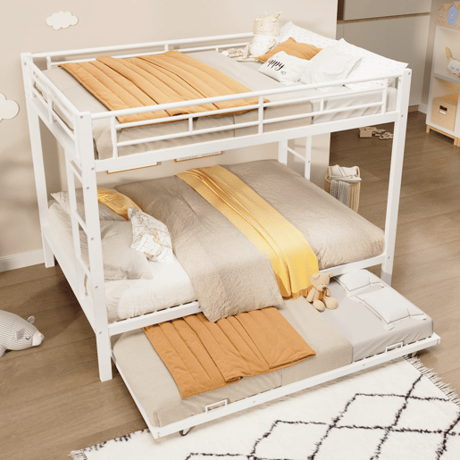Beliche 140x200 cm - Estrutura em ferro, cama com cama extraível, grade alta, branco
