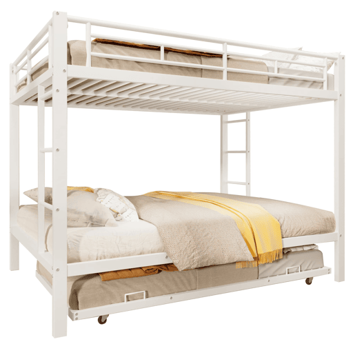 Beliche 140x200 cm - Estrutura em ferro, cama com cama extraível, grade alta, branco