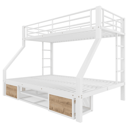 Beliche 90x200 cm, 140x200 cm - com armário, prateleiras, grade, escada - Branco