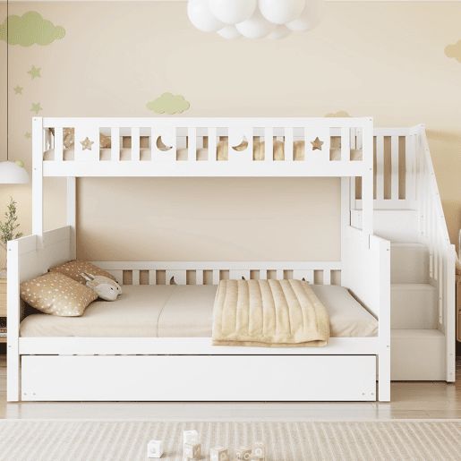 Cama infantil 90200140200 cm - Beliche em madeira maciça com escada de segurança, cama extraível e estrado, branco Cama infantil 90200140200 cm - Beliche em madeira maciça com escada de segurança, cama extraível e estrado, branco