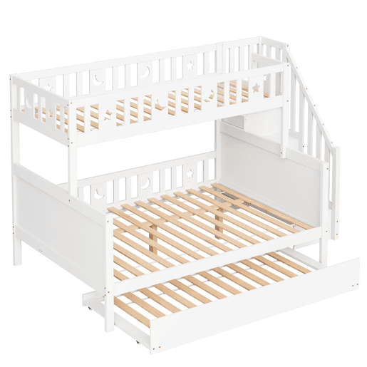 Cama infantil 90200140200 cm - Beliche em madeira maciça com escada de segurança, cama extraível e estrado, branco Cama infantil 90200140200 cm - Beliche em madeira maciça com escada de segurança, cama extraível e estrado, branco
