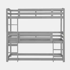 Beliche 90x200 cm - Cama tripla de madeira para crianças - Sem colchão - Cinza