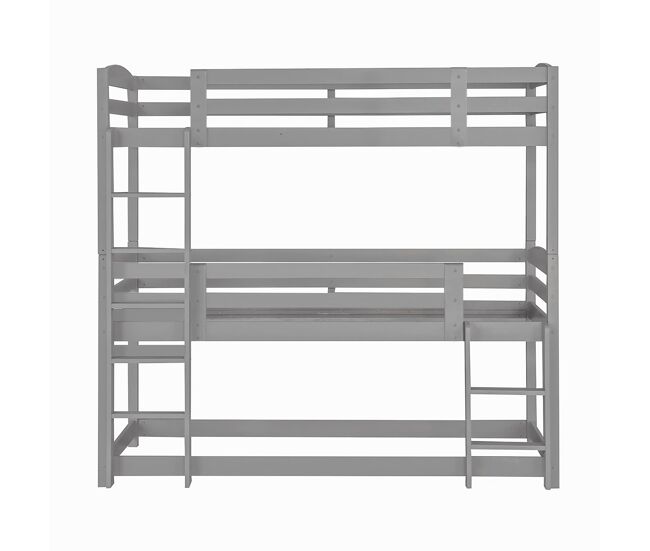 Cama litera 90x200 cm - cama triple de madera para niños - sin colchón - gris
