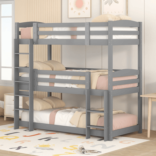 Beliche 90x200 cm - Cama tripla de madeira para crianças - Sem colchão - Cinza