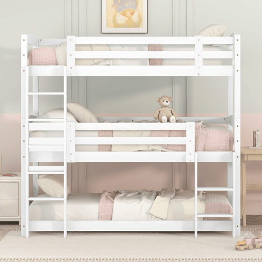 Beliche 90x200 cm - Cama tripla de madeira para crianças - Sem colchão - Branca