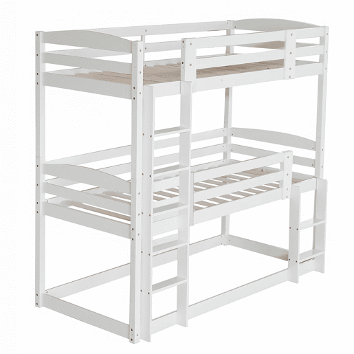 Beliche 90x200 cm - Cama tripla de madeira para crianças - Sem colchão - Branca