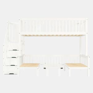 Beliche 90x200 cm e 120x200 cm - Mesa multifuncional ajustável, escada de armazenamento, corrimão de segurança, branco