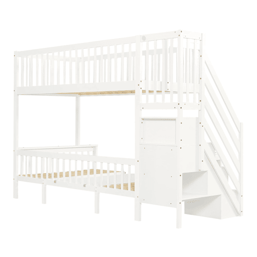 Beliche 90x200 cm e 120x200 cm - Mesa multifuncional ajustável, escada de armazenamento, corrimão de segurança, branco Beliche 90x200 cm e 120x200 cm - Mesa multifuncional ajustável, escada de armazenamento, corrimão de segurança, branco