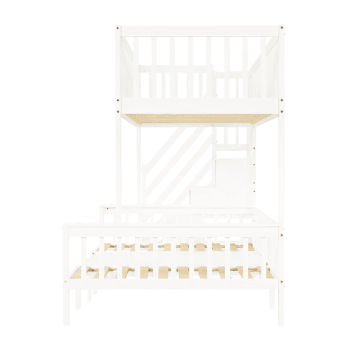 Beliche 90x200 cm e 120x200 cm - Mesa multifuncional ajustável, escada de armazenamento, corrimão de segurança, branco Beliche 90x200 cm e 120x200 cm - Mesa multifuncional ajustável, escada de armazenamento, corrimão de segurança, branco