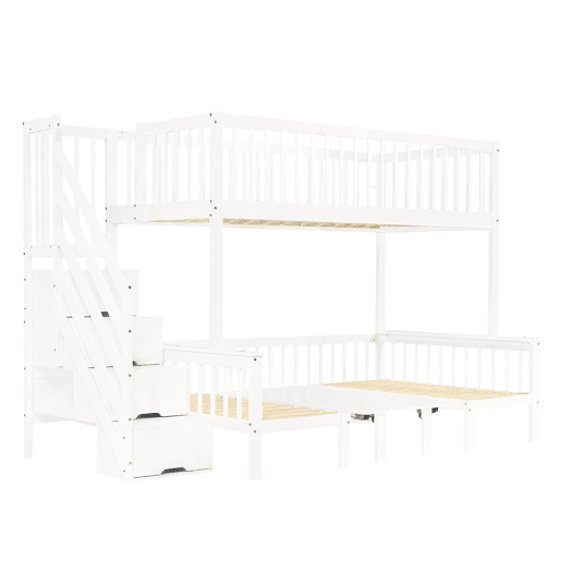 Beliche 90x200 cm e 120x200 cm - Mesa multifuncional ajustável, escada de armazenamento, corrimão de segurança, branco Beliche 90x200 cm e 120x200 cm - Mesa multifuncional ajustável, escada de armazenamento, corrimão de segurança, branco