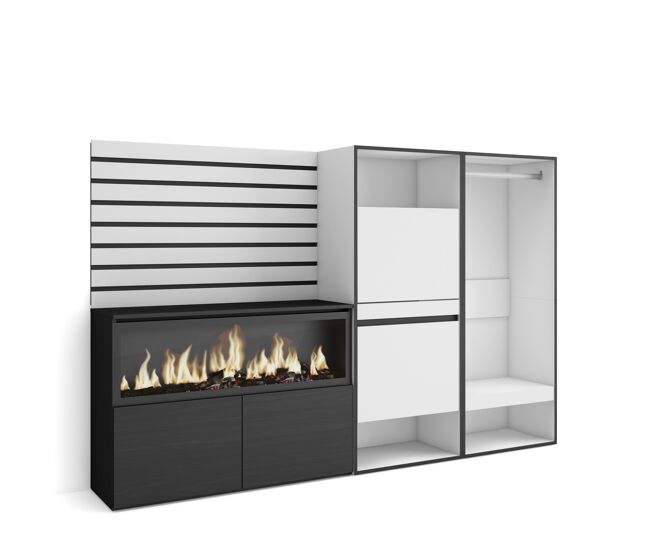 Aparador | con almacenamiento | 227x145x35 cm | dormitorio, habitación | chimenea eléctrica xxl | zapatero | vestidor abierto | estilo moderno |