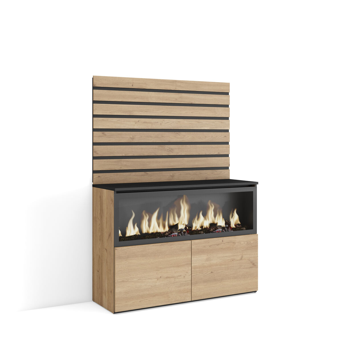 Aparador, Con almacenamiento, Chimenea eléctrica XXL 107 Roble