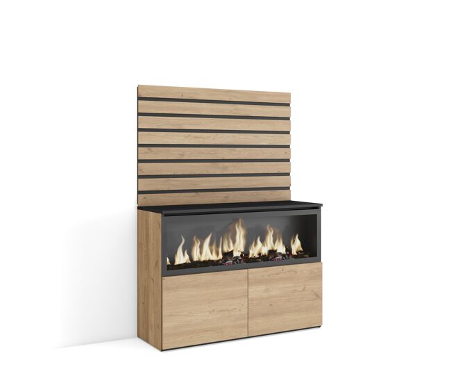 Aparador | con almacenamiento | 107x145x35 cm | dormitorio, habitación | chimenea eléctrica xxl | estilo moderno | roble