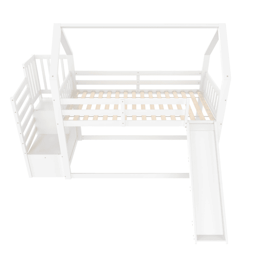 Beliche 90x200 cm - Com escada, escorregador e corrimão, sem colchão, branco Beliche 90x200 cm - Com escada, escorregador e corrimão, sem colchão, branco