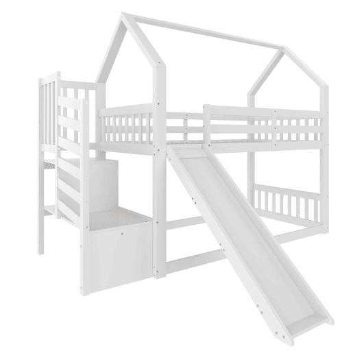 Beliche 90x200 cm - Com escada, escorregador e corrimão, sem colchão, branco Beliche 90x200 cm - Com escada, escorregador e corrimão, sem colchão, branco