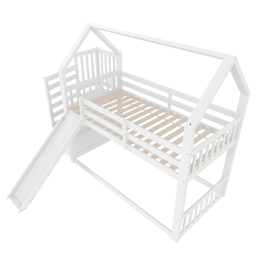 Beliche 90x200 cm - Com escada, escorregador e corrimão, sem colchão, branco Beliche 90x200 cm - Com escada, escorregador e corrimão, sem colchão, branco
