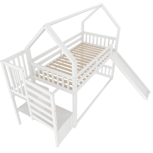 Beliche 90x200 cm - Com escada, escorregador e corrimão, sem colchão, branco Beliche 90x200 cm - Com escada, escorregador e corrimão, sem colchão, branco