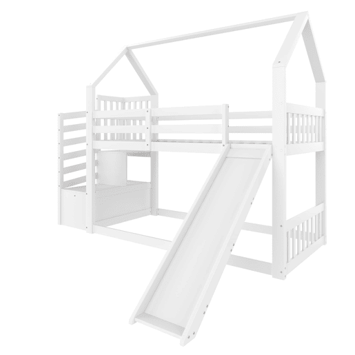 Beliche 90x200 cm - Com escada, escorregador e corrimão, sem colchão, branco Beliche 90x200 cm - Com escada, escorregador e corrimão, sem colchão, branco