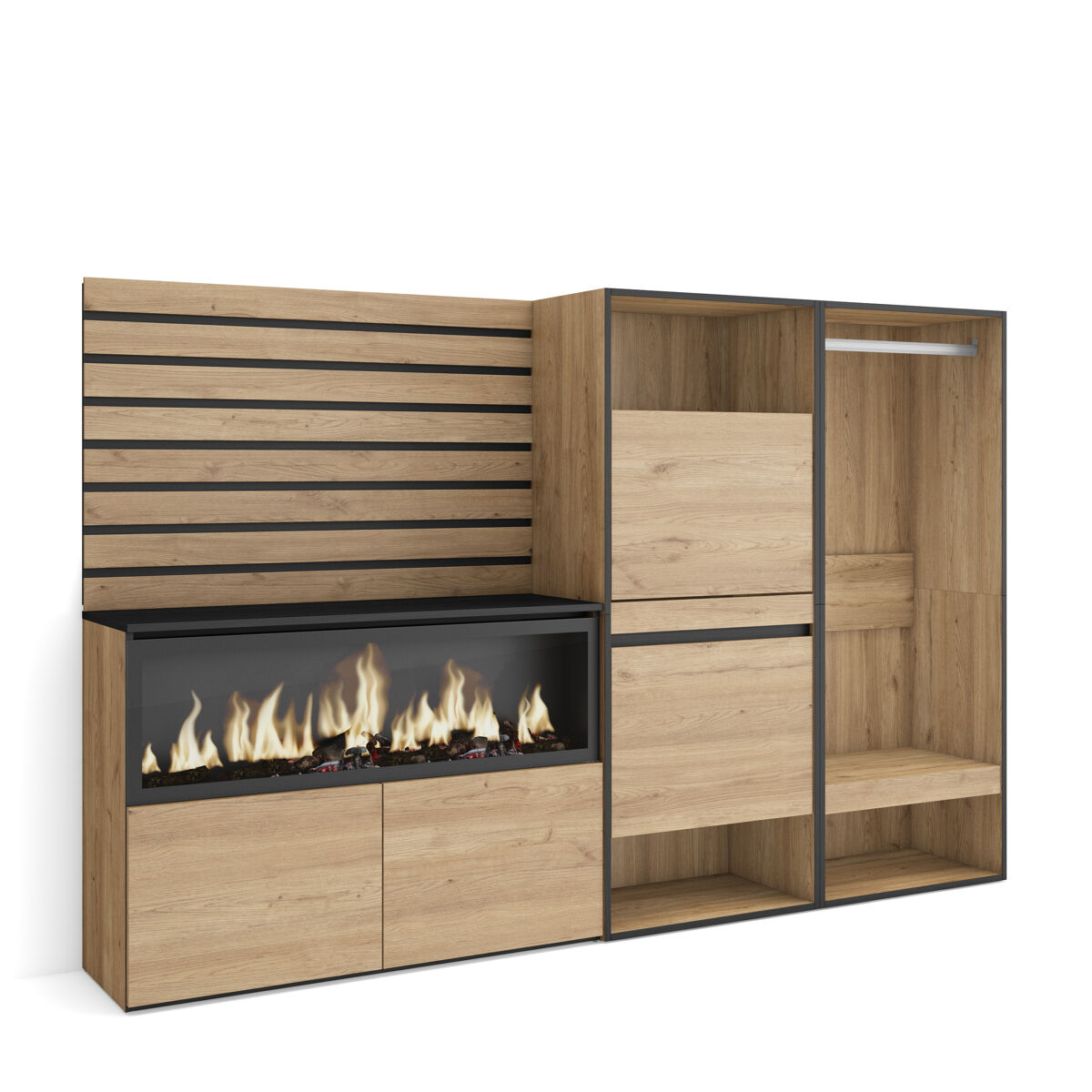 Aparador, Con almacenamiento, Chimenea eléctrica XXL 227 Roble