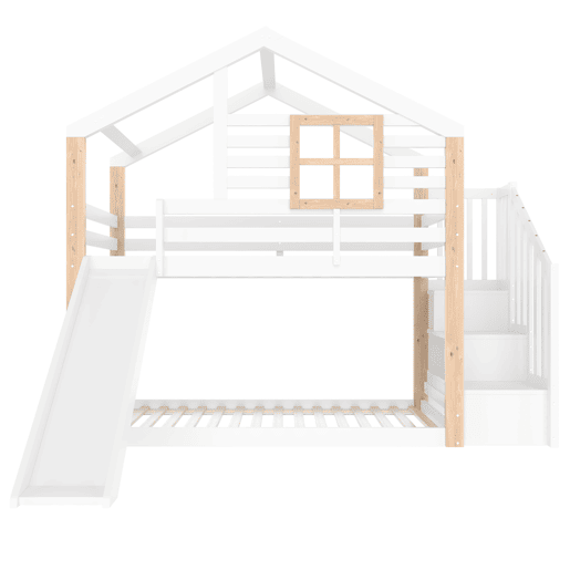 Beliche infantil 90x200 cm - Com rampa e escada - Estilo escandinavo - Madeira maciça - Branco