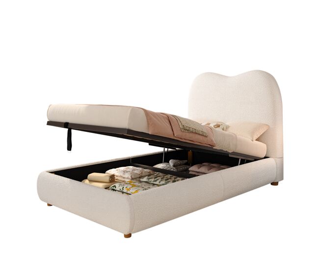 Cama con almacenaje,cama infantil,cama individual de tela 90x200 cm,beige