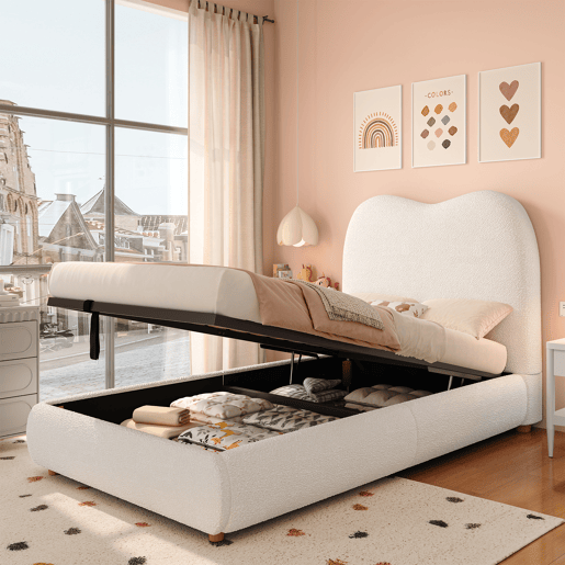 Cama com armazenamento,cama de criança,cama de solteiro de veludo 90x200 cm,bege