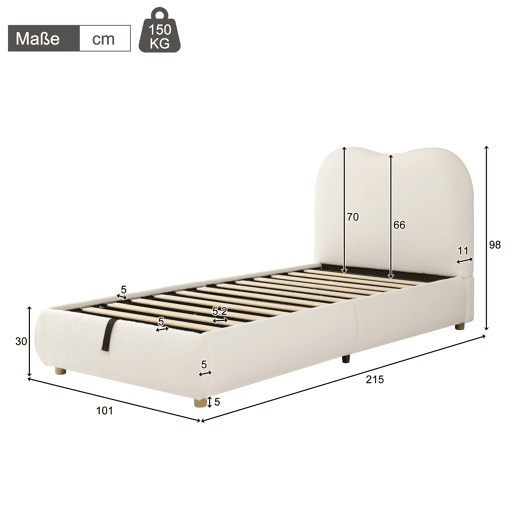 Cama com armazenamento,cama de criança,cama de solteiro de veludo 90x200 cm,bege