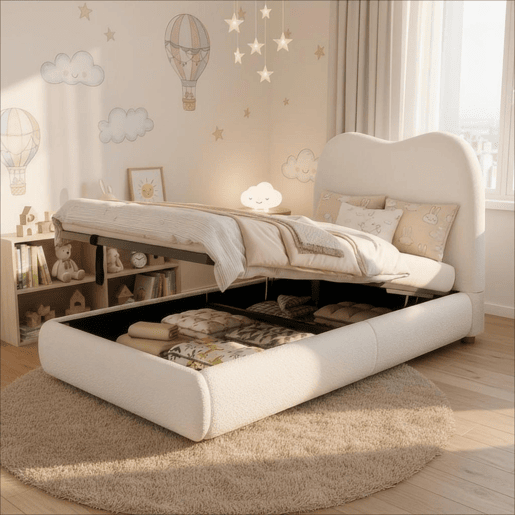 Cama com armazenamento,cama de criança,cama de solteiro de veludo 90x200 cm,bege