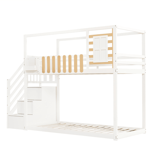 Beliche 90x200cm - Com escada, janela, prateleira e proteção contra quedas - Branco