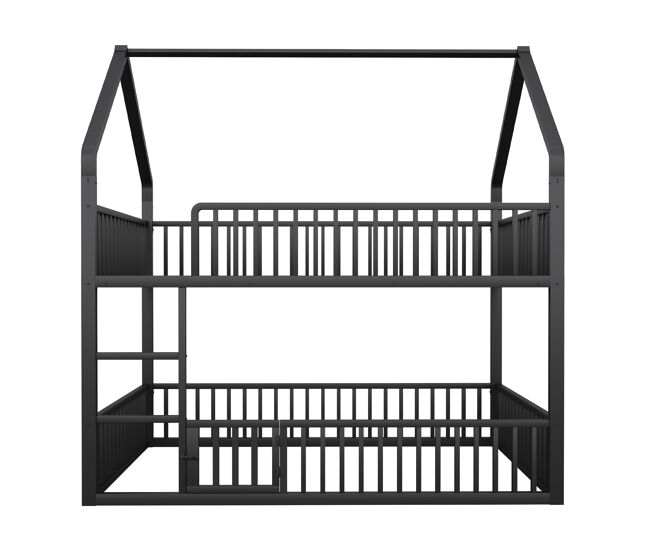 Cama litera infantil 140x200 - cama metálica con escalera, diseño loft, con puerta - negra