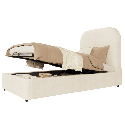 Cama com armazenamento,cama de criança,cama de solteiro de veludo 90x200 cm,bege