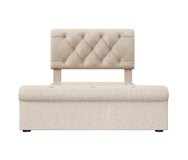 Cama individual 90x200 cm - con 2 cajones y cabecero ajustable - chesterfield - natural